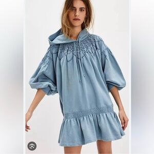 Free People Embroidered Blue Sweatshirt Dress